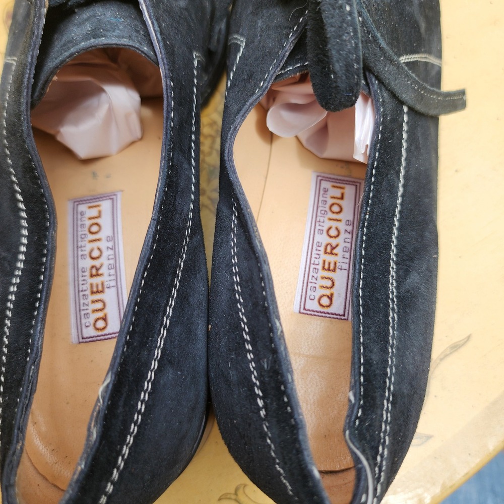 Quercioli Firenze US 8.5 Black Suede Lace Up Shoes Italy Artisan Vibram Sole - Picture 5 of 7